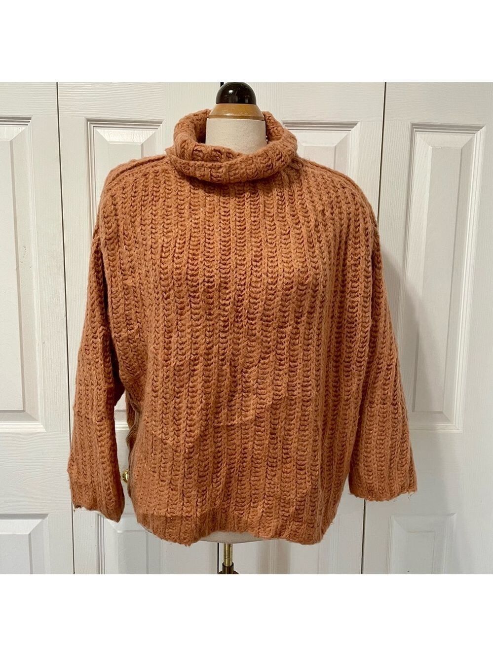 Free People Cowl Neck Oversized Sweater in Warm Tan